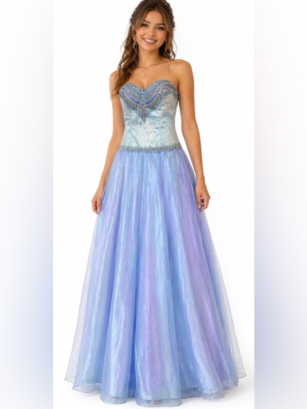 Le‎ Gala Mon Cheri Blue Lavender Beaded Ball Gown Prom Dress 10